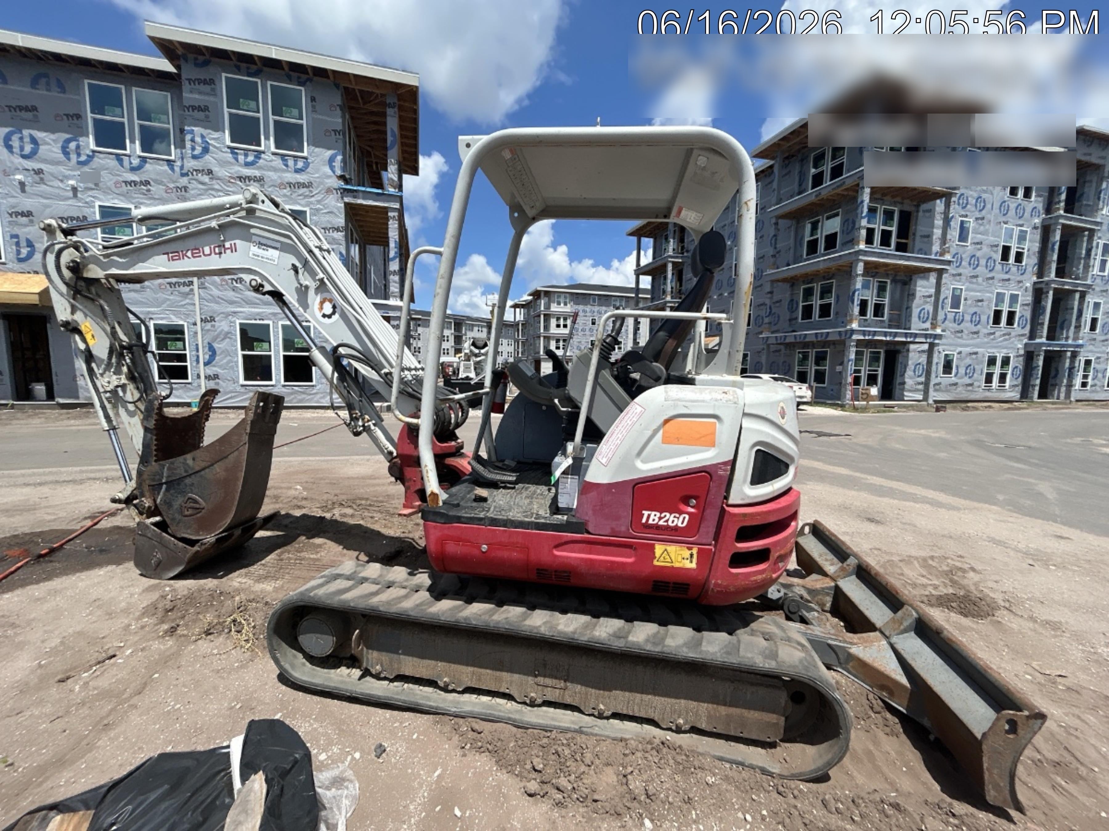 2019 Takeuchi TB260 Canopy, Standard Blade, Auxiliary hydraulics Manual QC, Hydraulic thumb, 12" ,18", 24" Bucket