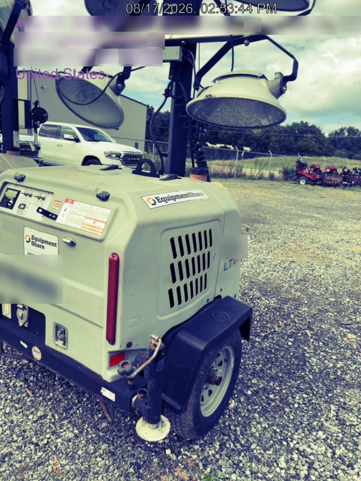 2019 Wacker Neuson LTV6L-MH Mobile Light Tower w/Fuel Level Sensor Installed
