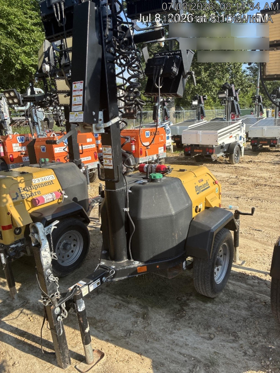 2022 Allmand NLV3GR (4) LED Light Fixture 350W, 23' Vertical Mast, 3kW Prime, Towable, Deep Sea L401, Leveling Jacks, Yanmar T4F 5.8hp