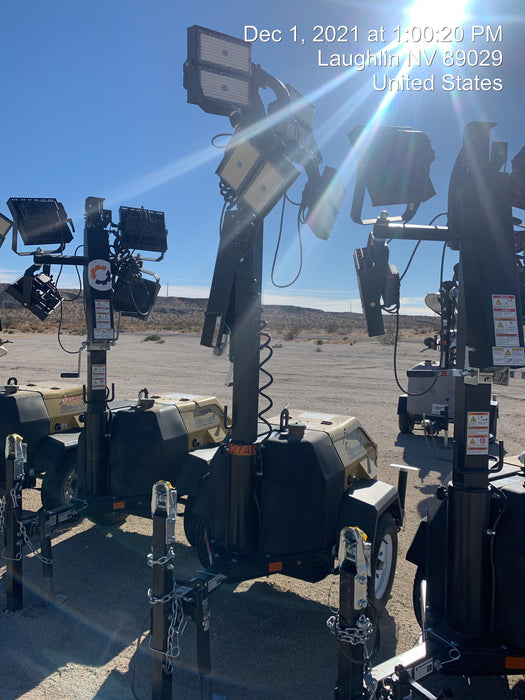 2021 Allmand NLV3GR (4) LED Light Fixture 350W, 23' Vertical Mast, 3kW Prime, Towable, Deep Sea L401, Leveling Jacks, Yanmar T4F 5.8hp