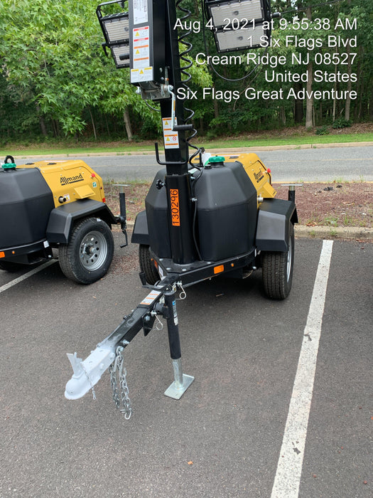 2021 Allmand NLV3GR (4) LED Light Fixture 350W, 23' Vertical Mast, 3kW Prime, Towable, Deep Sea L401, Leveling Jacks, Yanmar T4F 5.8hp