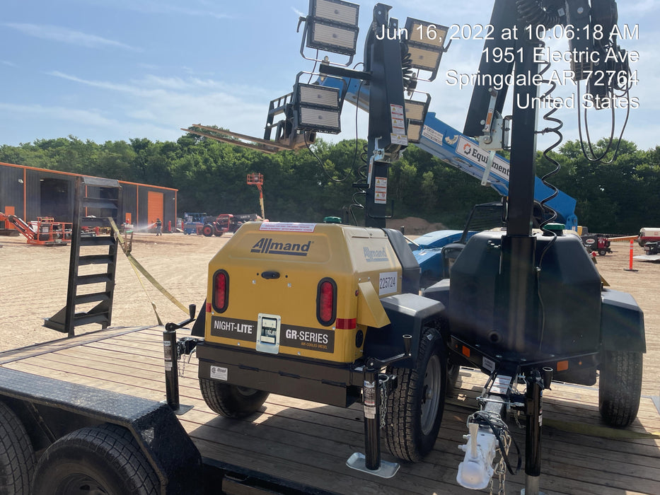 2022 Allmand NLV3GR (4) LED Light Fixture 350W, 23' Vertical Mast, 3kW Prime, Towable, Deep Sea L401, Leveling Jacks, Yanmar T4F 5.8hp