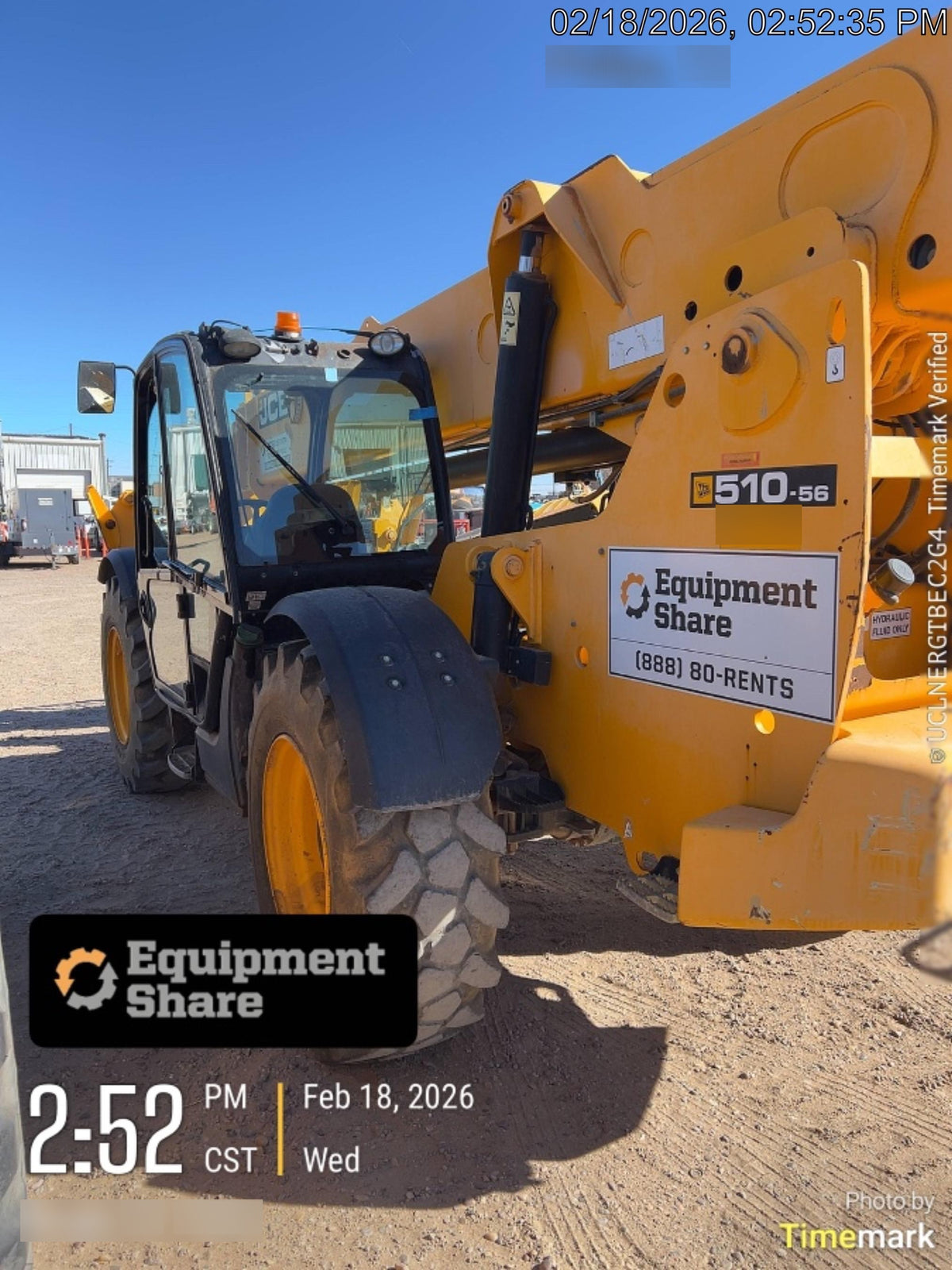 2019 JCB 510-56 74 HP w/CAB/HVAC, Beacon, Worklights, Aux Hydraulics, Foam Filled Tires w/60" Carriage/Forks
