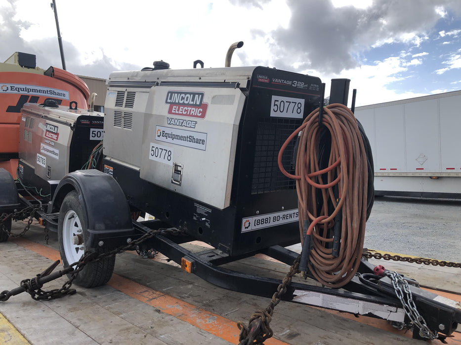 2019 Lincoln Electric Vantage 322 Welder Ready-Pak 3, Two wheel trailer, Fender and Light kit, Cable Rack