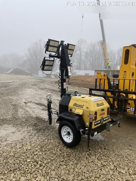 Allmand NLV3GR (4) LED Light Fixture 350W, 23' Vertical Mast, 3kW Prime, Towable, Deep Sea L401, Leveling Jacks, Yanmar T4F 5.8hp