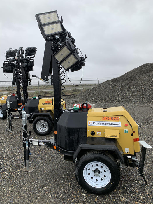 2021 Allmand NLV3GR (4) LED Light Fixture 350W, 23' Vertical Mast, 3kW Prime, Towable, Deep Sea L401, Leveling Jacks, Yanmar T4F 5.8hp