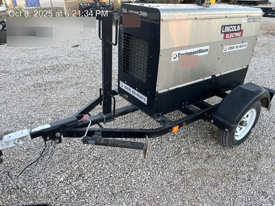 2019 Lincoln Electric Vantage 322 Welder Ready-Pak 3, Two wheel trailer, Fender and Light kit, Cable Rack