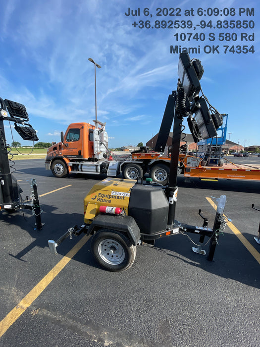 2022 Allmand NLV3GR (4) LED Light Fixture 350W, 23' Vertical Mast, 3kW Prime, Towable, Deep Sea L401, Leveling Jacks, Yanmar T4F 5.8hp