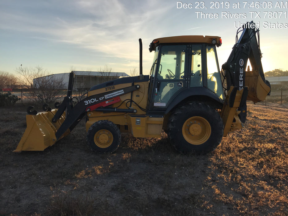 2019 John Deere 310LEP 4wd, Cab/Heat/Air, Standard dipper, ISO, Rear Auxiliary Hydraulics, Manual QC w/12”, 18”, and 24” buckets