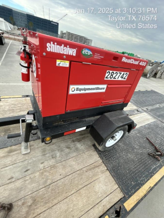 2022 Shindaiwa DGW400MDL Kubota D902 Engine, 23 HP, Dual Op Welder, Wire, Arc, Droop Stick, Tig, and CC Stick Functionality, Simulphase, 3 Phase and 1 Phase Gen Output, Single Axle NB Trlr, Slr Trckl Chrg 12V 12W, Fire Ext