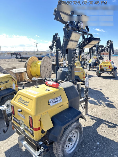 Allmand NLV3GR (4) LED Light Fixture 350W, 23' Vertical Mast, 3kW Prime, Towable, Deep Sea L401, Leveling Jacks, Yanmar T4F 5.8hp
