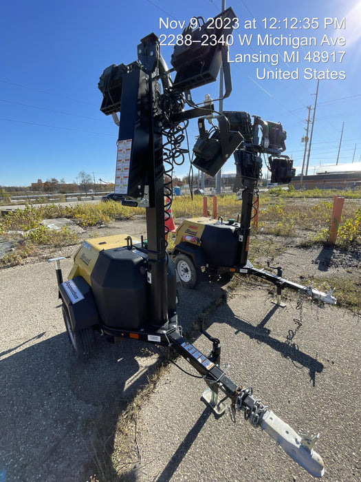 2022 Allmand NLV3GR (4) LED Light Fixture 350W, 23' Vertical Mast, 3kW Prime, Towable, Deep Sea L401, Leveling Jacks, Yanmar T4F 5.8hp