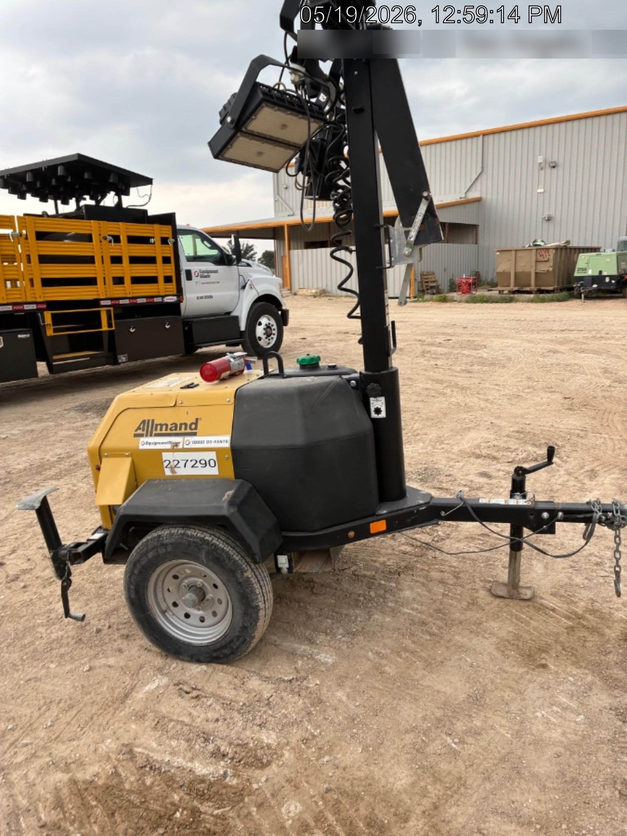 2022 Allmand NLV3GR (4) LED Light Fixture 350W, 23' Vertical Mast, 3kW Prime, Towable, Deep Sea L401, Leveling Jacks, Yanmar T4F 5.8hp