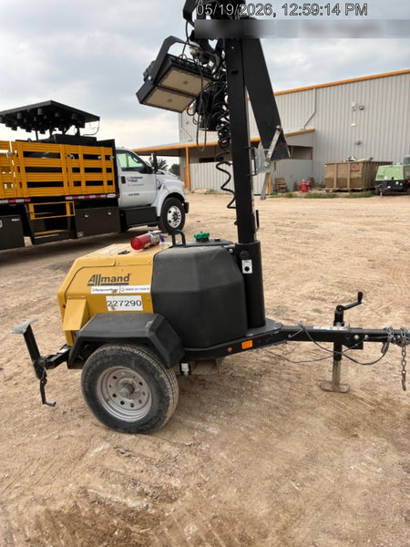 2022 Allmand NLV3GR (4) LED Light Fixture 350W, 23' Vertical Mast, 3kW Prime, Towable, Deep Sea L401, Leveling Jacks, Yanmar T4F 5.8hp