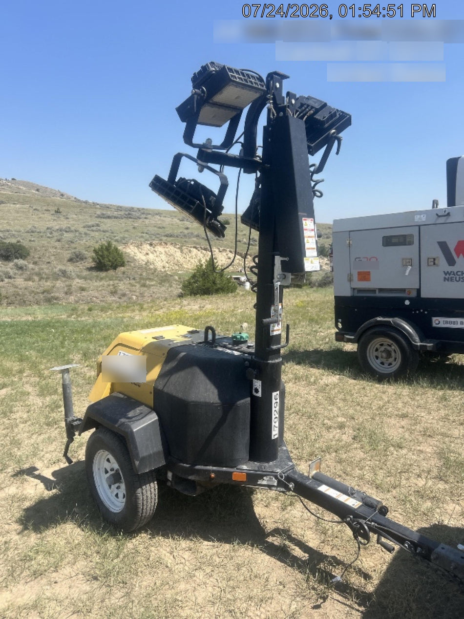 Allmand NLV3GR (4) LED Light Fixture 350W, 23' Vertical Mast, 3kW Prime, Towable, Deep Sea L401, Leveling Jacks, Yanmar T4F 5.8hp