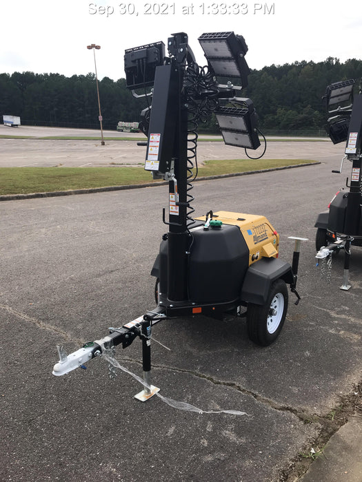 2021 Allmand NLV3GR (4) LED Light Fixture 350W, 23' Vertical Mast, 3kW Prime, Towable, Deep Sea L401, Leveling Jacks, Yanmar T4F 5.8hp
