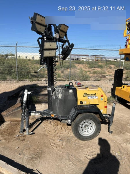 2022 Allmand NLV3GR (4) LED Light Fixture 350W, 23' Vertical Mast, 3kW Prime, Towable, Deep Sea L401, Leveling Jacks, Yanmar T4F 5.8hp
