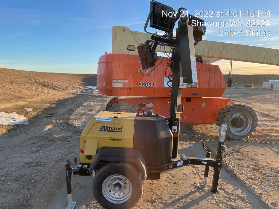 2022 Allmand NLV3GR (4) LED Light Fixture 350W, 23' Vertical Mast, 3kW Prime, Towable, ES Decals, T3