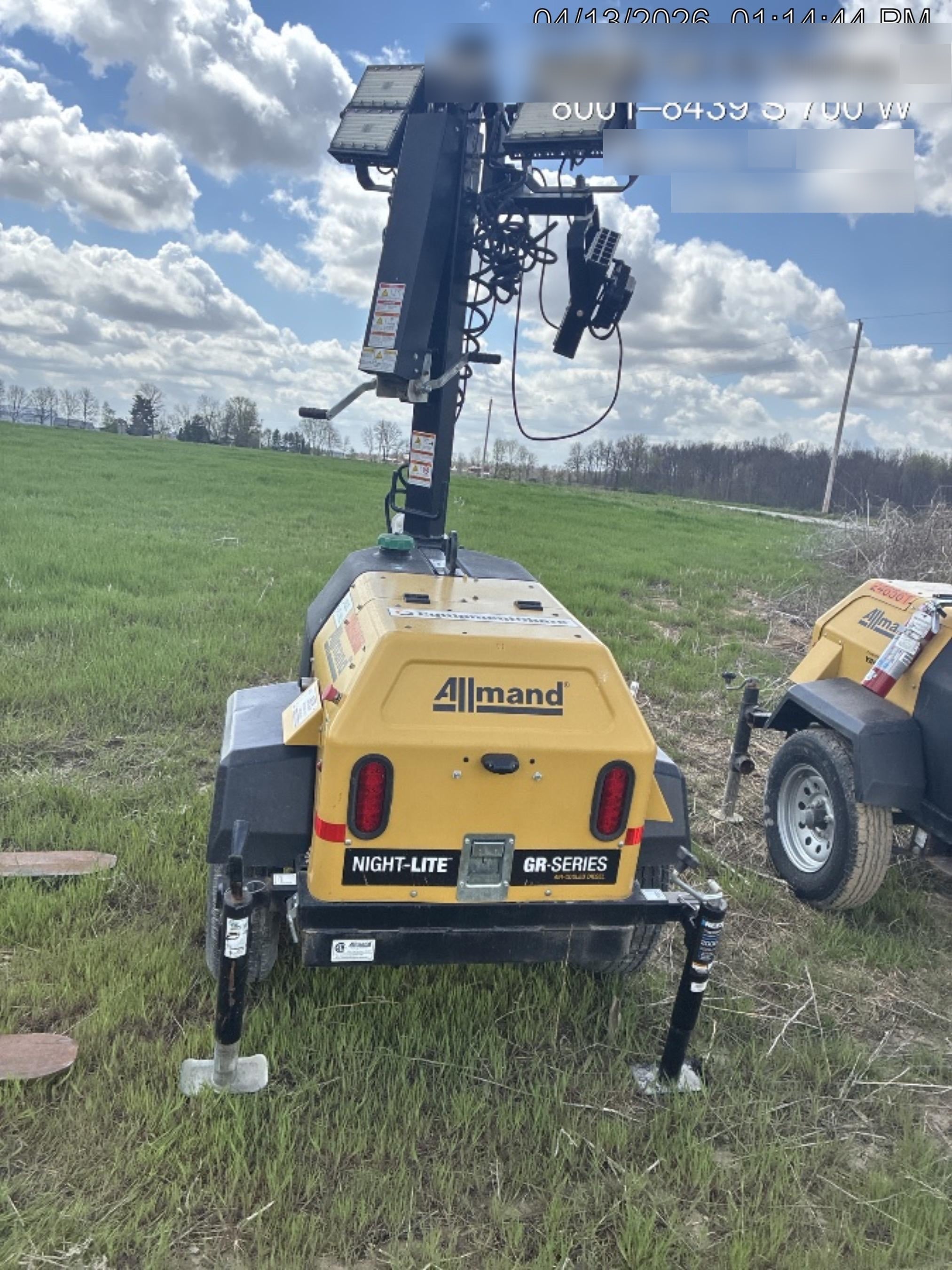 2022 Allmand NLV3GR (4) LED Light Fixture 350W, 23' Vertical Mast, 3kW Prime, Towable, Deep Sea L401, Leveling Jacks, Yanmar T4F 5.8hp