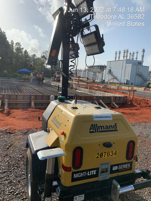 2022 Allmand NLV3GR (4) LED Light Fixture 350W, 23' Vertical Mast, 3kW Prime, Towable, Deep Sea L401, Leveling Jacks, Yanmar T4F 5.8hp