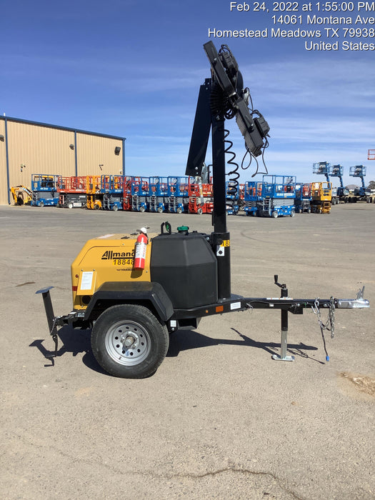 Allmand NLV3GR (4) LED Light Fixture 350W, 23' Vertical Mast, 3kW Prime, Towable, Deep Sea L401, Leveling Jacks, Yanmar T4F 5.8hp