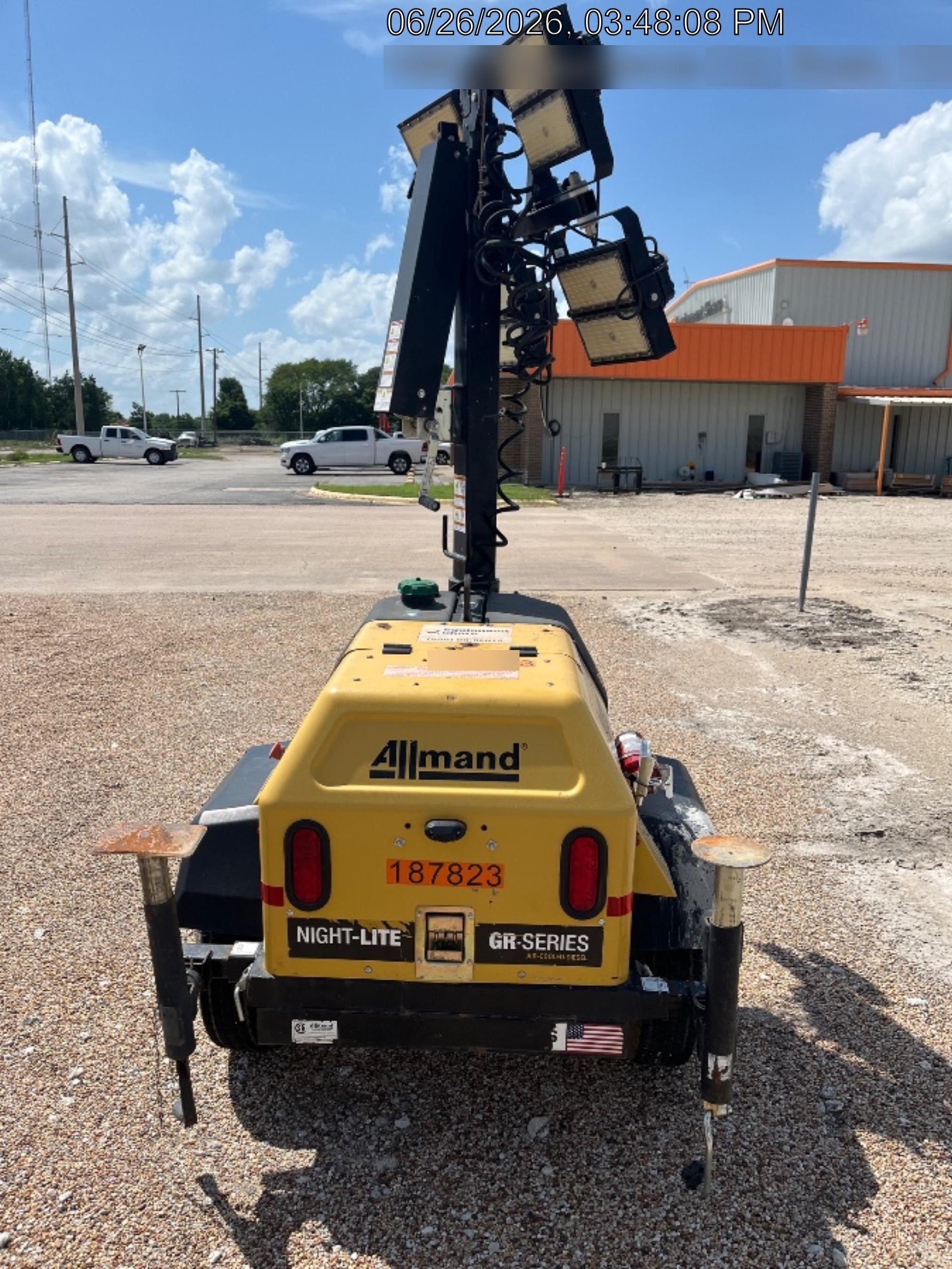 Allmand NLV3GR (4) LED Light Fixture 350W, 23' Vertical Mast, 3kW Prime, Towable, Deep Sea L401, Leveling Jacks, Yanmar T4F 5.8hp
