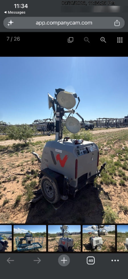 2018 Wacker Neuson LTV6L-MH Wacker Neuson LTV6L Mobile Light Tower w/Fuel Level Sensor Installed