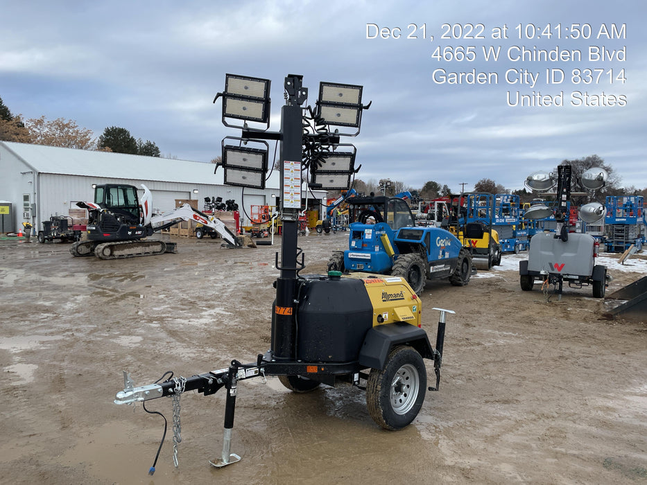 2022 Allmand NLV3GR (4) LED Light Fixture 350W, 23' Vertical Mast, 3kW Prime, Towable, ES Decals, T3