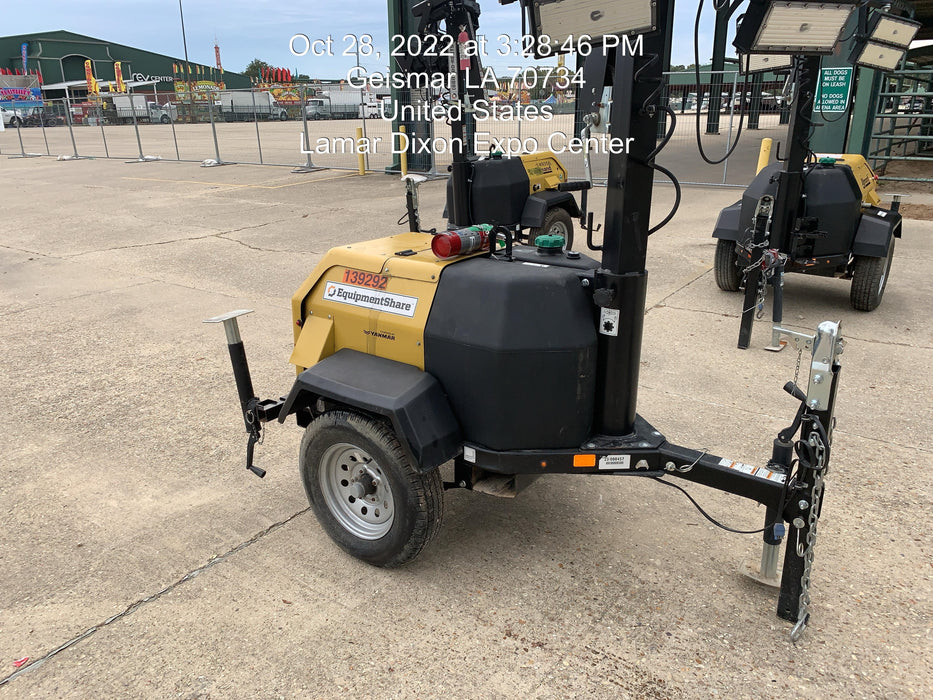 2022 Allmand NLV3GR (4) LED Light Fixture 350W, 23' Vertical Mast, 3kW Prime, Towable, Deep Sea L401, Leveling Jacks, Yanmar T4F 5.8hp