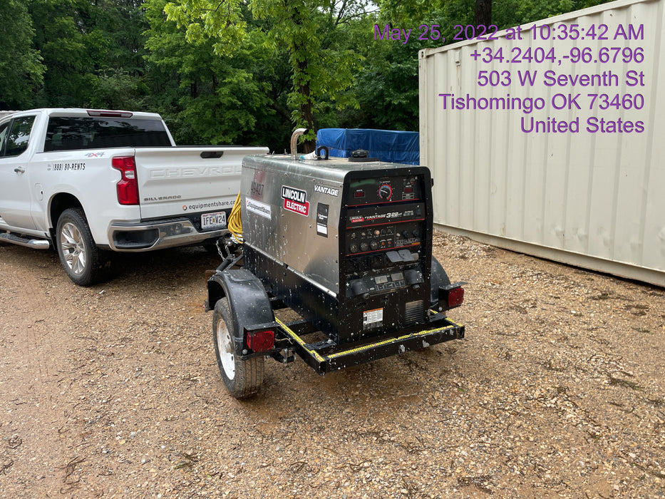 2019 Lincoln Electric Vantage 322 Ready-Pak 3, Two Wheel Trailer, Fender and Light Kit, Cable Rack