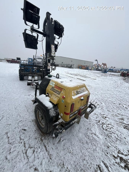 2022 Allmand NLV3GR (4) LED Light Fixture 350W, 23' Vertical Mast, 3kW Prime, Towable, Deep Sea L401, Leveling Jacks, Yanmar T4F 5.8hp