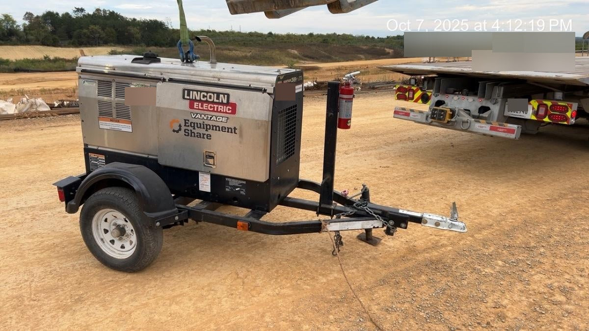 2019 Lincoln Electric Vantage 322 Welder Ready-Pak 3, Two wheel trailer, Fender and Light kit, Cable Rack