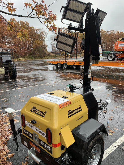 2021 Allmand NLV3GR (4) LED Light Fixture 350W, 23' Vertical Mast, 3kW Prime, Towable, Deep Sea L401, Leveling Jacks, Yanmar T4F 5.8hp