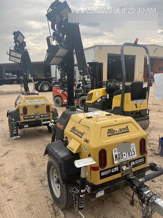 Allmand NLV3GR (4) LED Light Fixture 350W, 23' Vertical Mast, 3kW Prime, Towable, Deep Sea L401, Leveling Jacks, Yanmar T4F 5.8hp