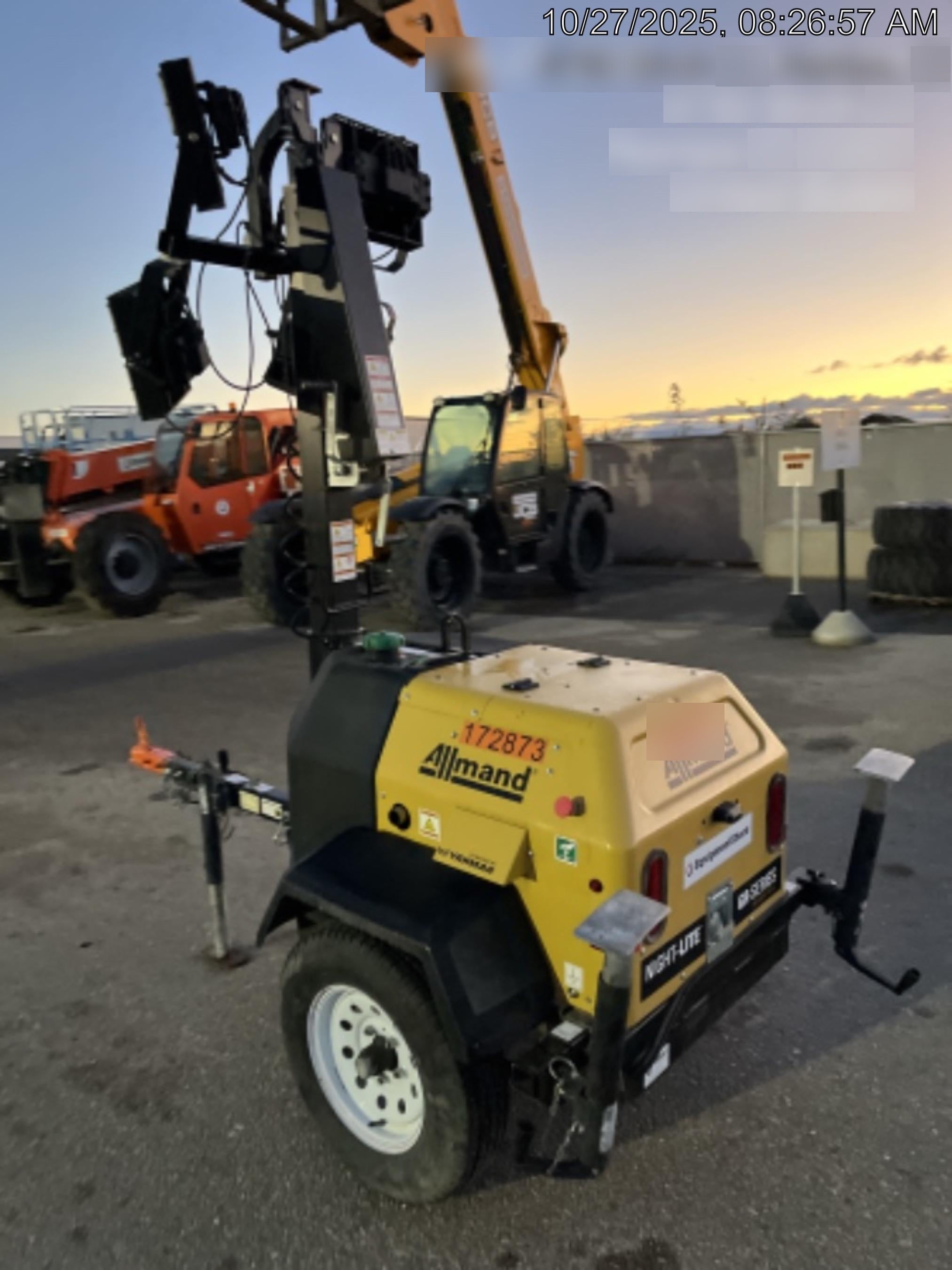 2021 Allmand NLV3GR (4) LED Light Fixture 350W, 23' Vertical Mast, 3kW Prime, Towable, Deep Sea L401, Leveling Jacks, Yanmar T4F 5.8hp