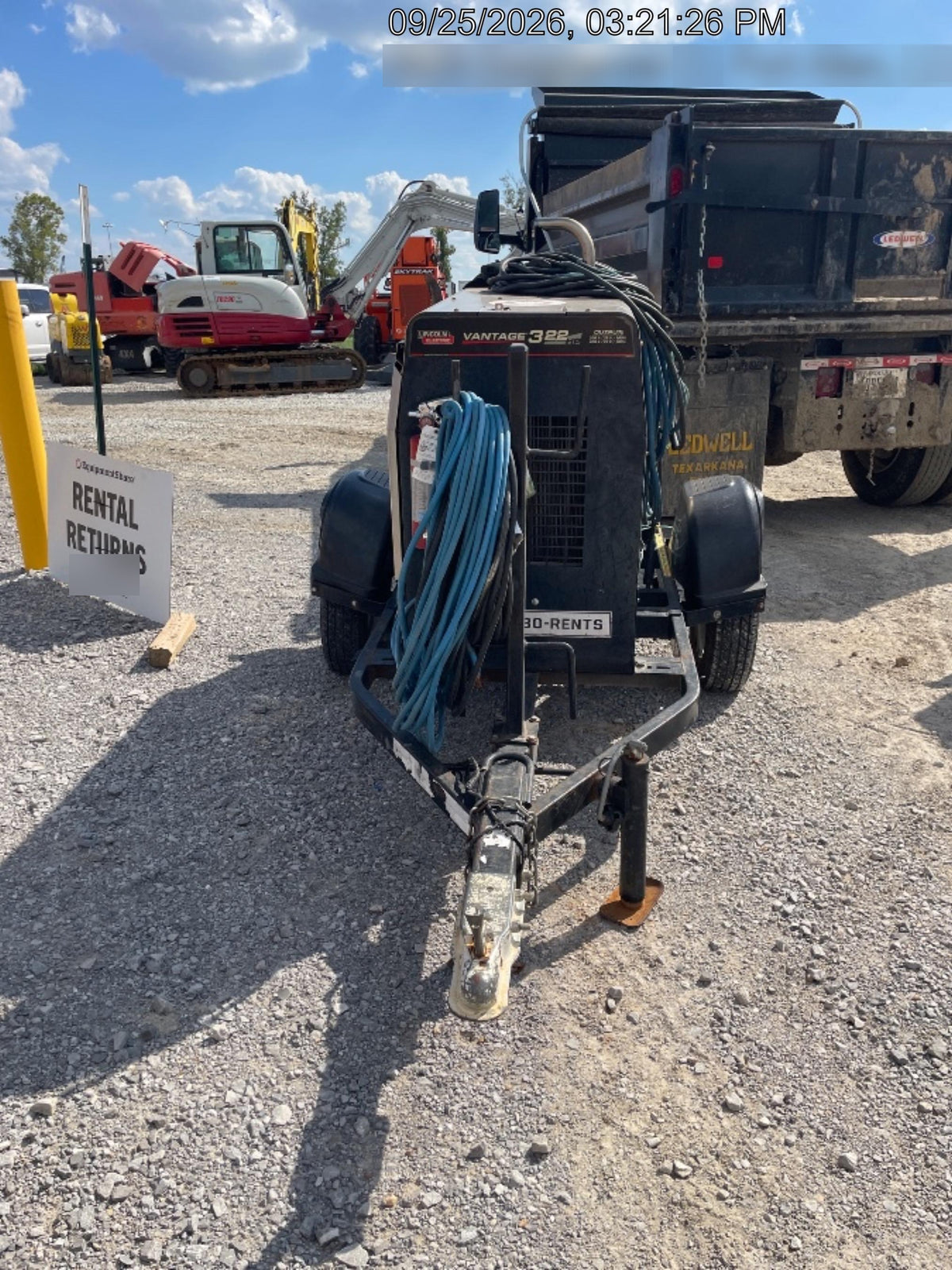 2019 Lincoln Electric Vantage 322 Ready-Pak 3, Two Wheel Trailer, Fender and Light Kit, Cable Rack