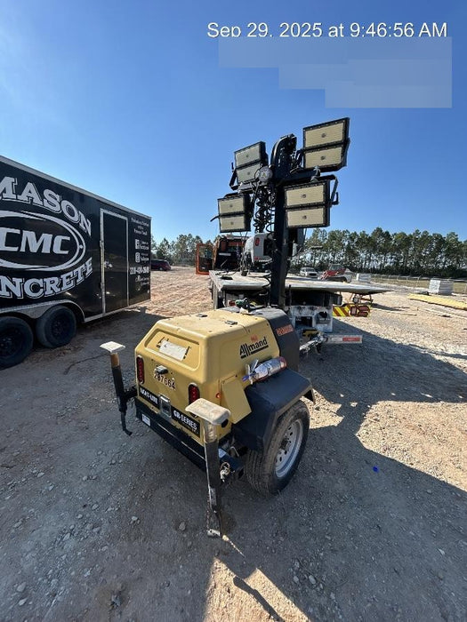 2022 Allmand NLV3GR (4) LED Light Fixture 350W, 23' Vertical Mast, 3kW Prime, Towable, Deep Sea L401, Leveling Jacks, Yanmar T4F 5.8hp