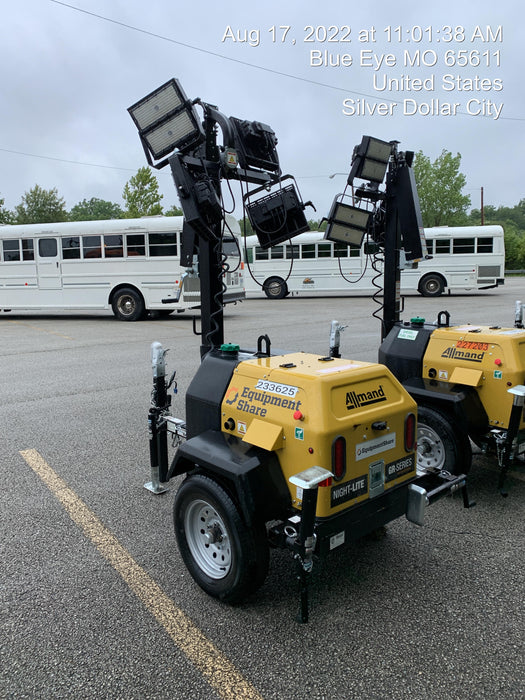 2022 Allmand NLV3GR (4) LED Light Fixture 350W, 23' Vertical Mast, 3kW Prime, Towable, Deep Sea L401, Leveling Jacks, Yanmar T4F 5.8hp