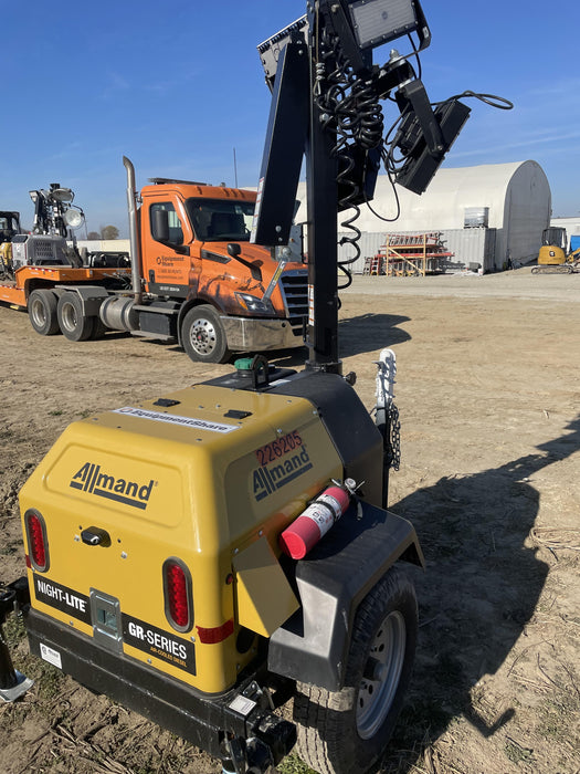 2022 Allmand NLV3GR (4) LED Light Fixture 350W, 23' Vertical Mast, 3kW Prime, Towable, Deep Sea L401, Leveling Jacks, Yanmar T4F 5.8hp