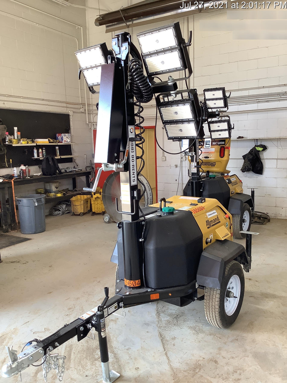 2021 Allmand NLV3GR (4) LED Light Fixture 350W, 23' Vertical Mast, 3kW Prime, Towable, Deep Sea L401, Leveling Jacks, Yanmar T4F 5.8hp