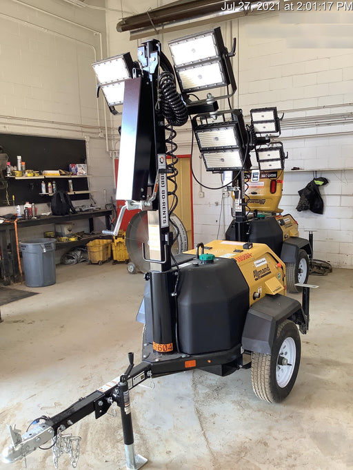 2021 Allmand NLV3GR (4) LED Light Fixture 350W, 23' Vertical Mast, 3kW Prime, Towable, Deep Sea L401, Leveling Jacks, Yanmar T4F 5.8hp