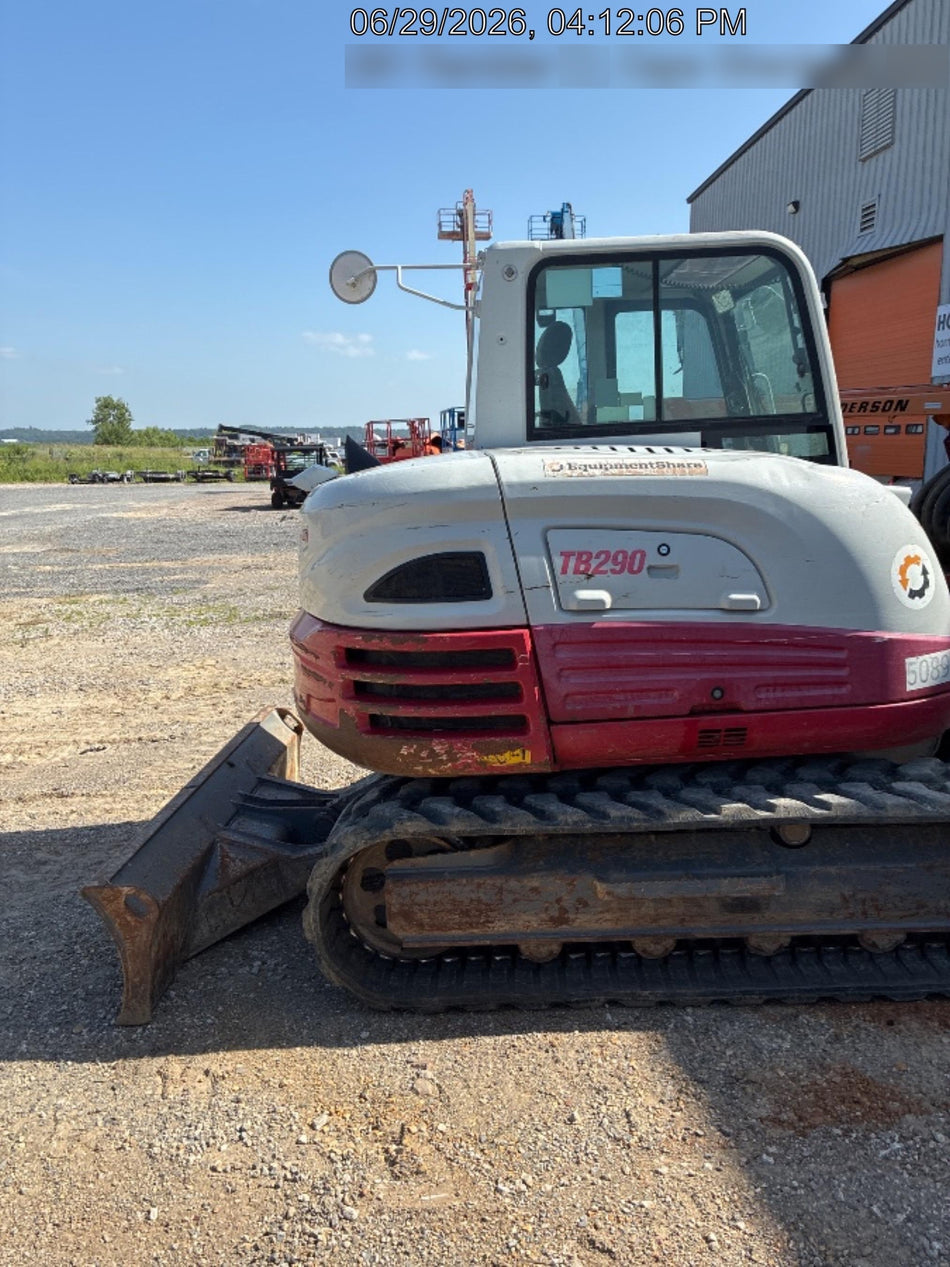 2019 Takeuchi TB290 Cab, AC, Rubber Tracks, Dozer Blade, Travel Alarm, Control Pattern Change Valve, Auxiliary Hydraulics w/18" Quick Coupler Bucket with teeth, 6.2 cu. ft. capacity/24" Quick Coupler Bucket with teeth, 8.6 cu. ft. capacity/36" Quick Coupler Bucket with teeth, 13.4 cu. ft. capacity, Quick Coupler, Hydraulic Thumb Installed