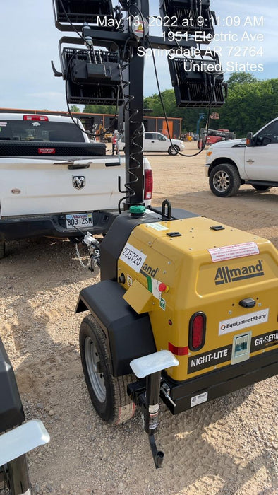 2022 Allmand NLV3GR (4) LED Light Fixture 350W, 23' Vertical Mast, 3kW Prime, Towable, Deep Sea L401, Leveling Jacks, Yanmar T4F 5.8hp