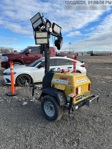 2022 Allmand NLV3GR (4) LED Light Fixture 350W, 23' Vertical Mast, 3kW Prime, Towable, Deep Sea L401, Leveling Jacks, Yanmar T4F 5.8hp