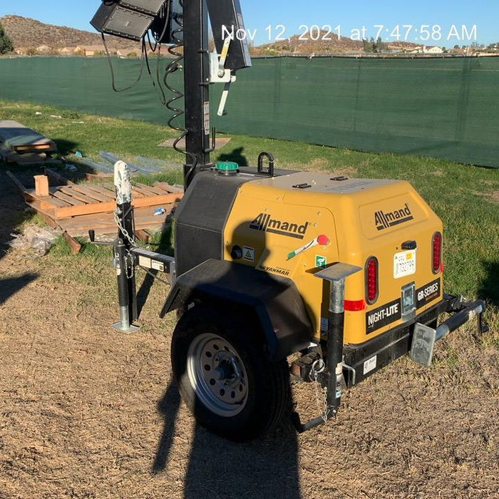 2021 Allmand NLV3GR (4) LED Light Fixture 350W, 23' Vertical Mast, 3kW Prime, Towable, Deep Sea L401, Leveling Jacks, Yanmar T4F 5.8hp