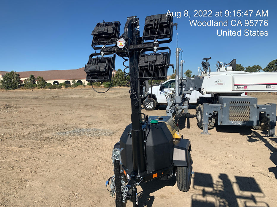 2022 Allmand NLV3GR (4) LED Light Fixture 350W, 23' Vertical Mast, 3kW Prime, Towable, ES Decals, T3