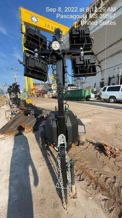 2022 Allmand NLV3GR (4) LED Light Fixture 350W, 23' Vertical Mast, 3kW Prime, Towable, Deep Sea L401, Leveling Jacks, Yanmar T4F 5.8hp