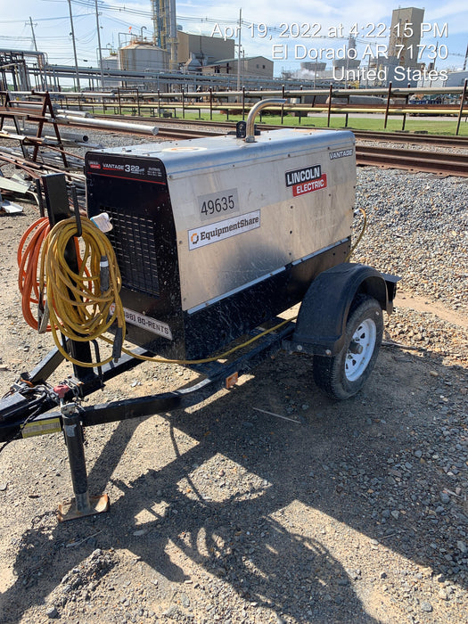 2019 Lincoln Electric Vantage 322 Ready-Pak 3, Two Wheel Trailer, Fender and Light Kit, Cable Rack