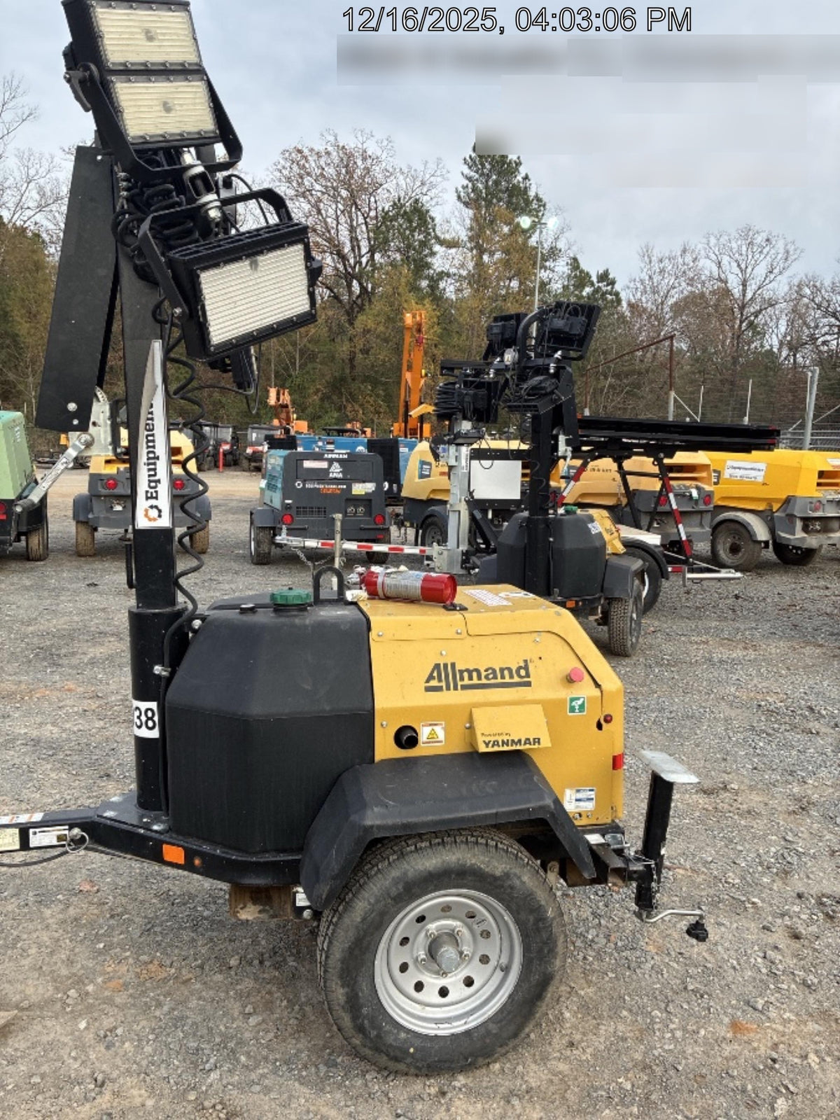 2022 Allmand NLV3GR (4) LED Light Fixture 350W, 23' Vertical Mast, 3kW Prime, Towable, ES Decals, T3