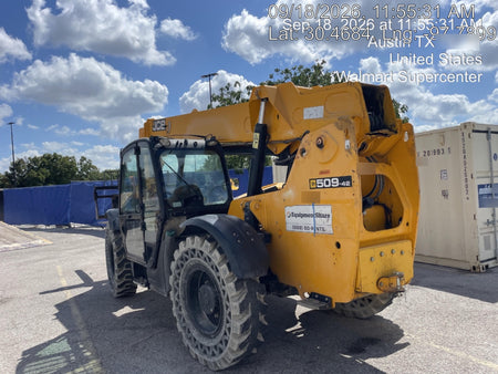 2019 JCB 509-42 JCB 509-42 Enclosed Cab, 74 HP, Solid Tires, Worklights, Beacon, Aux Hydraulics, Lifting Eye, 60" Carriage/60" Forks